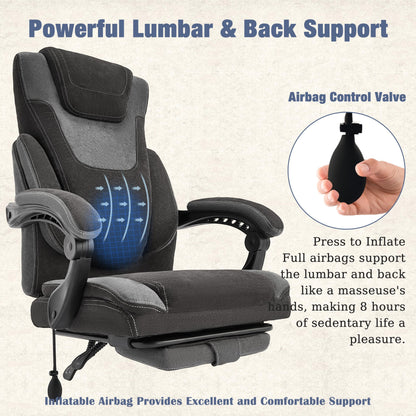JONPONY Big and Tall Office Chair 400lbs, Executive Reclining Office Chairs with Footrest, High Back Home Office Chair Thick Padded Armrests, Ergonomic Adjustable Lumbar Support, PinkWhite