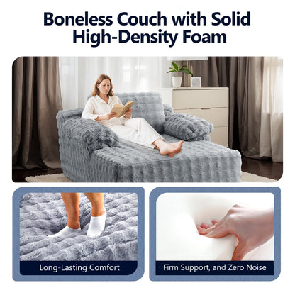 Ktaxon 68" Lounge Chair, Bubble Fleece Fabric Sofa Bed, Boneless Sleeper Chaise with Removable Backrest & Pillow-Top Armrests for Living Room White