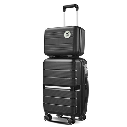 4 Piece Luggage Set, Expandable Lightweight Suitcase Set, PP Materials Travel Luggage with TSA Lock Spinner Wheels, White (14/20/24/28)