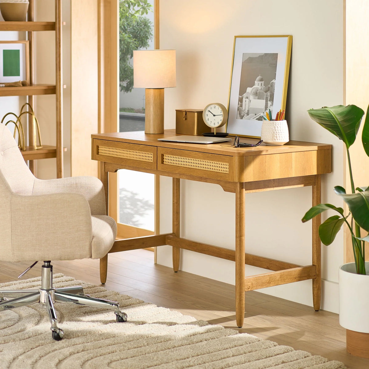 Better Homes & Gardens Springwood Caning Desk, Light Honey Finish