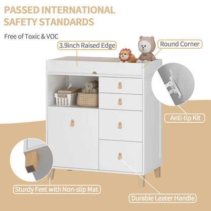 OXYLIFE 45" Baby Nursery Changing Table Dresser with 4 Drawers and Shelf for Nursery Room, White