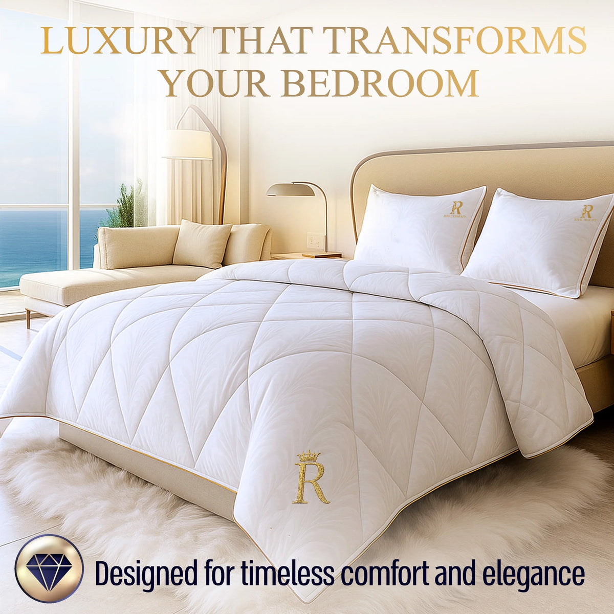 Royal Therapy Queen Size Comforter �C White Comforter, Down Alternative Bed Comforter, Fluffy Duvet Insert, Cool And Comfortable
