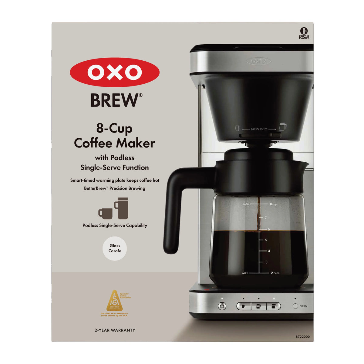 OXO Brew 8-Cup Coffee Maker with Glass Carafe and Single-Serve Option