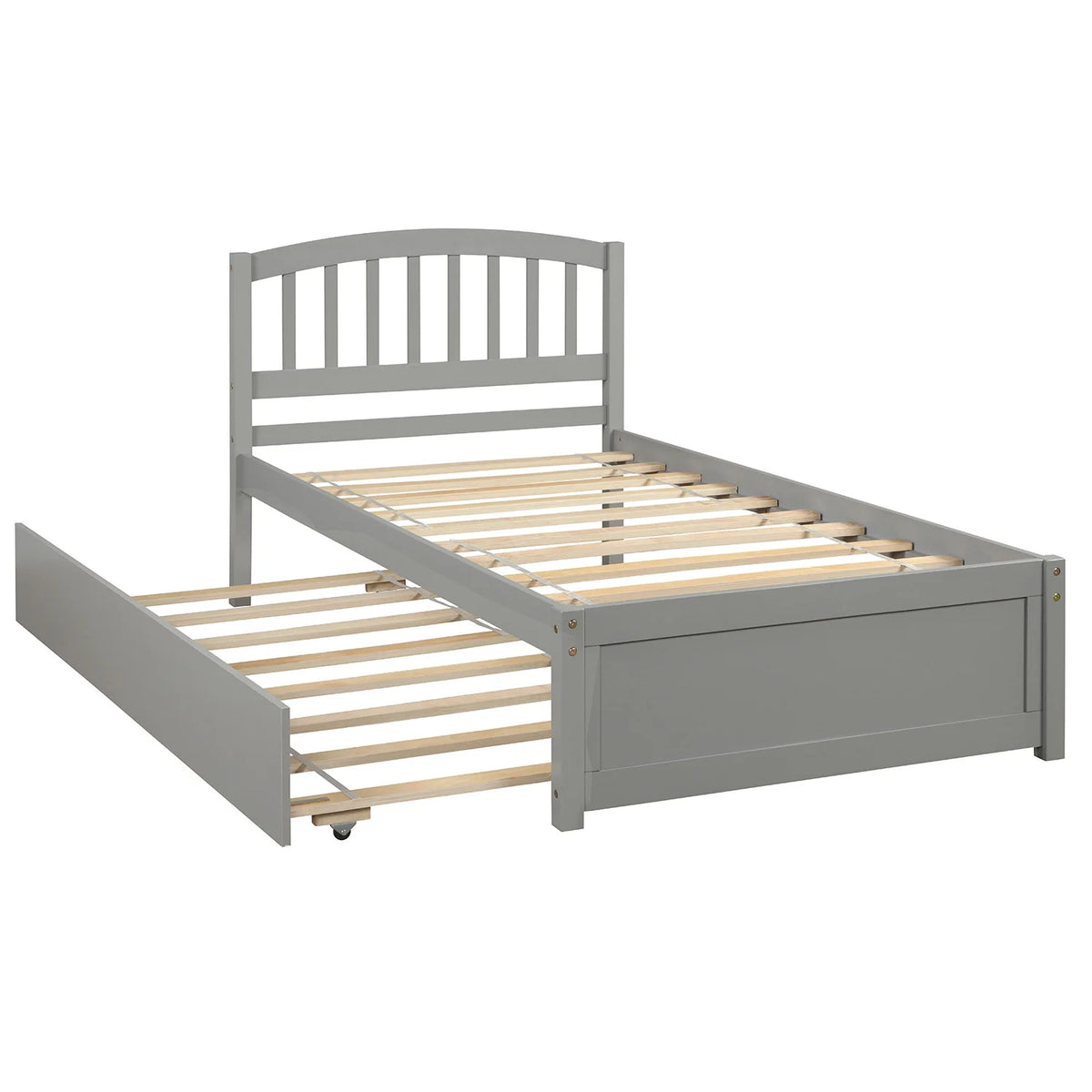 Aukfa Twin Platform Bed with Trundle - Trundle Bed with Headboard for Kids Teens - White