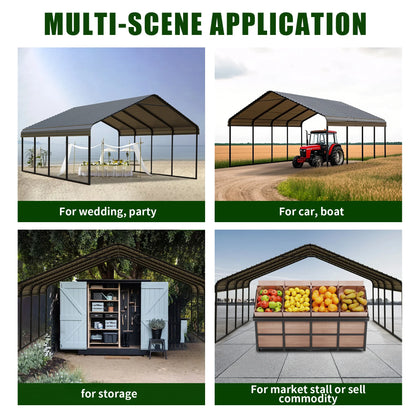 10x20 ft Portable Garage Heavy-Duty Metal Carport Canopy Kit，All-Weather Shelter with Reinforced Galvanized Steel Frame，for RV, Truck, Boat & 1 Cars Storage，Multi-Use Party Tent