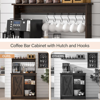 Catrimown Coffee Bar Cabinet, Barn Door Sideboard Buffet Cabinet with Storage, White