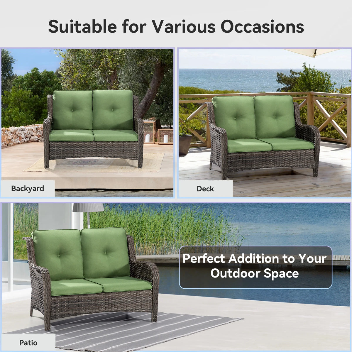 MeetLeisure 3 Pieces Outdoor Furniture Patio Furniture Set with One 3-Seat Sofa, Two ArmChairs, Navy