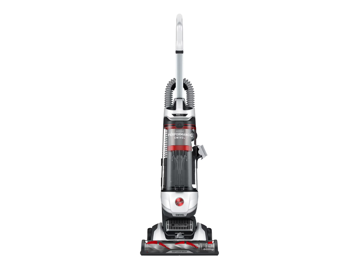 Hoover Bagless Upright Vacuum, High Performance, Pet Friendly, Swivel Design, with Dusting Brush, Extension Wand, HEPA Filter, Crevice & Upholstery Tool, 110 V Red/Grey