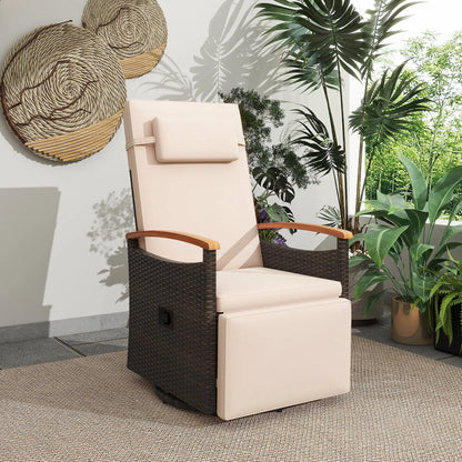 Costway Outdoor 360�� Swivel Rattan Recliner Chair Patio Wicker Chaise Lounge Chair Beige