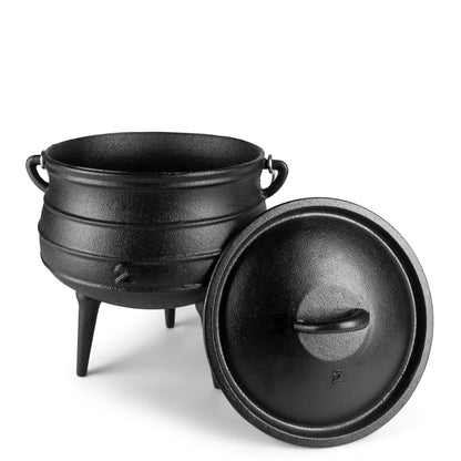 Bruntmor Pre-Seasoned Cast Iron Cauldron - Bruntmor African Potjie Pot with Lid - 3 Legs for Even Heat Distribution - Camping Dutch Oven Cookware for Over-the-Fire Cooking - 10 Quarts, X-Large