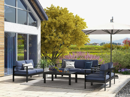 CozyHom 5 Pcs Outdoor Patio Aluminum Furniture Sofa Sets, Outside Patio Conversation Couch Sets With Table&Cushions for Garden Porch, Gray