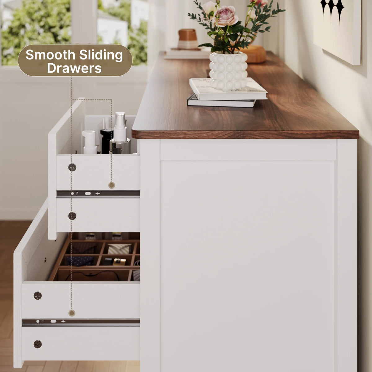 Lofka 47.2" Dresser for Bedroom with 6 Double Drawers, Farmhouse Wood Storage Cabinet with Smooth Metal Handle