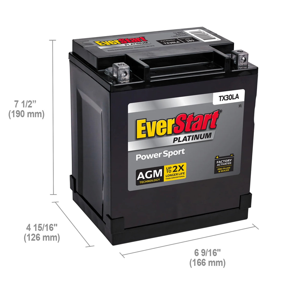 EverStart Platinum AGM PowerSport Battery, Group Size TX30LA 12 Volts, 385 CCA