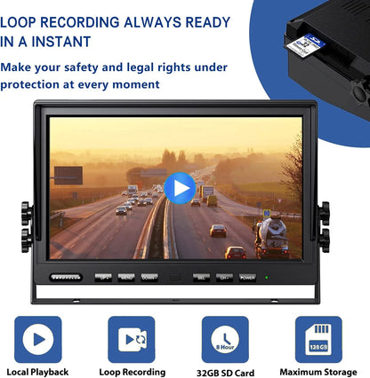ZEROXCLUB 10'' 1080P HD Wireless Backup Camera System IP69K Waterproof & Loop Recording 10 Inch DVR Quad Split Monitor For RV/Truck/Trailer/Camper