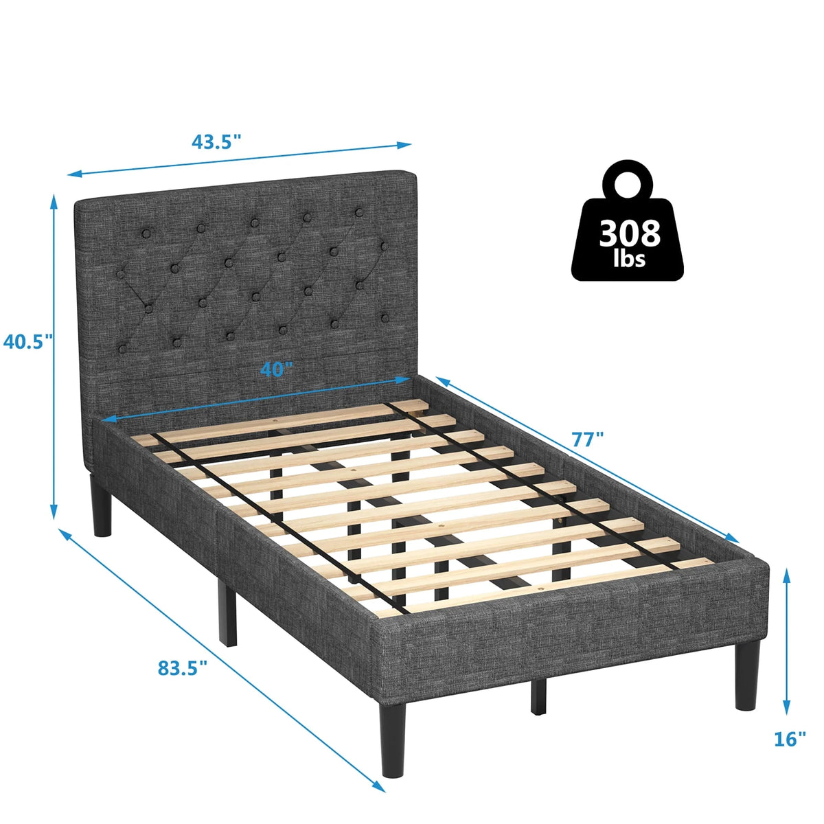 Costway Twin Upholstered Bed Frame Diamond Stitched Headboard Wood Slat Support