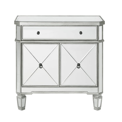 Powell Deville 2-Door Single Drawer Indoor Console Table with Shelves, Mirrored Surfaces and Luxe Silver Wood