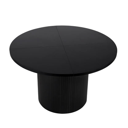 Wirrytor Round Dining Table, Modern Farmhouse Kitchen Table, 47 Inch Coffee Circle Dining Tables with Wood Strip Base for Kitchen Living Room, Black