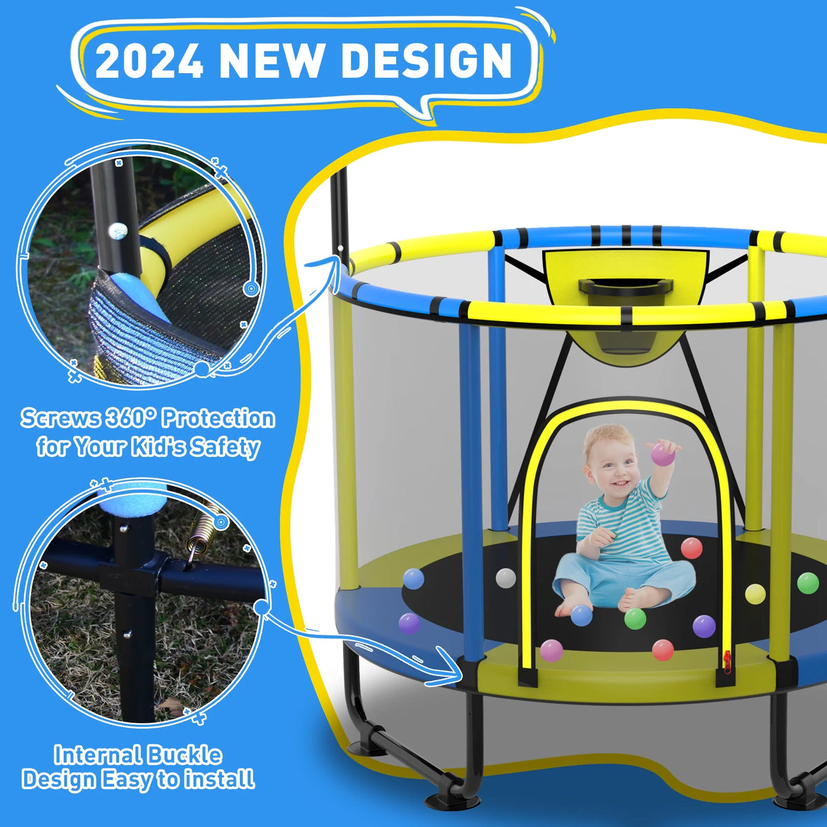 CITYLE Trampoline for Kids 600LBS 60'' 5FT Toddler Trampoline Indoor Outdoor with Basketball Hoop, Swing, Adjustable Bar, Mini Small Trampoline with Enclosure, Gifts for Toddlers, Boys & Girls