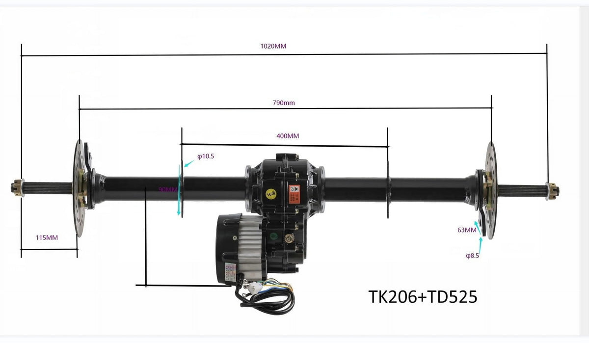 Rear Differential Axle Kit 72V 1500W Electric Motor Controller Brake 13x5.00-6 Wheels Tires DIY Parts For Go Kart Golf Cart ATV Quad Buggy Trike Tricycle 4 Wheeler Dolly Lawn Mower (40" Axle)
