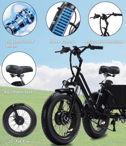 YEBEI Electric Tricycle for Adults Folding E-Trike Motorized Tricycle Electric 3 Wheels Trike Powerful 500W Motor Electric Tricycle 48V15AH Lithium Battery Max 20MPH 20*4.0” Fat Tire Orange