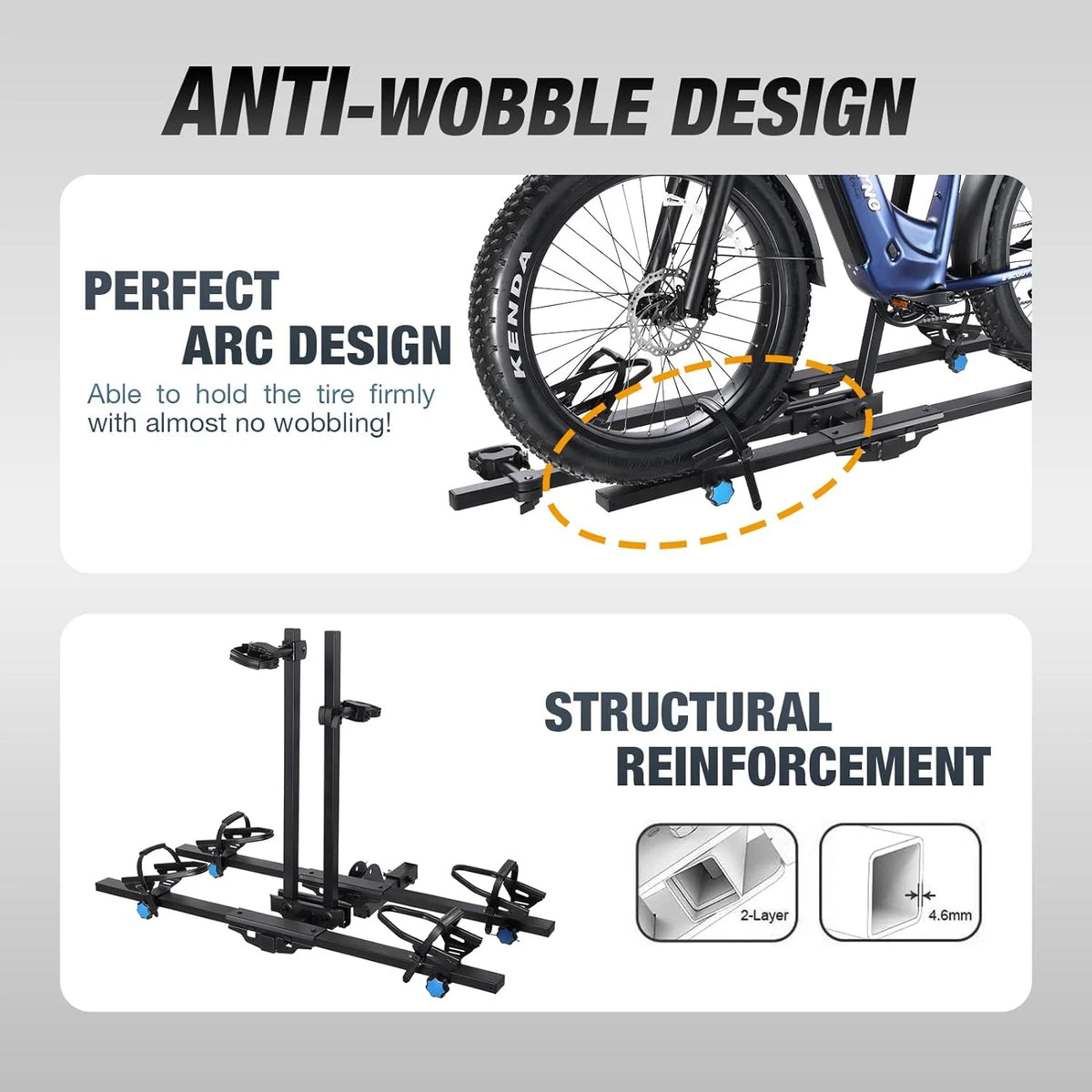 Young Electric Ebike Rack, 200lb Capacity, Alloy Steel Hitch Mount, Fits 5-Inch Fat Tire Bikes, 2-Inch Receiver