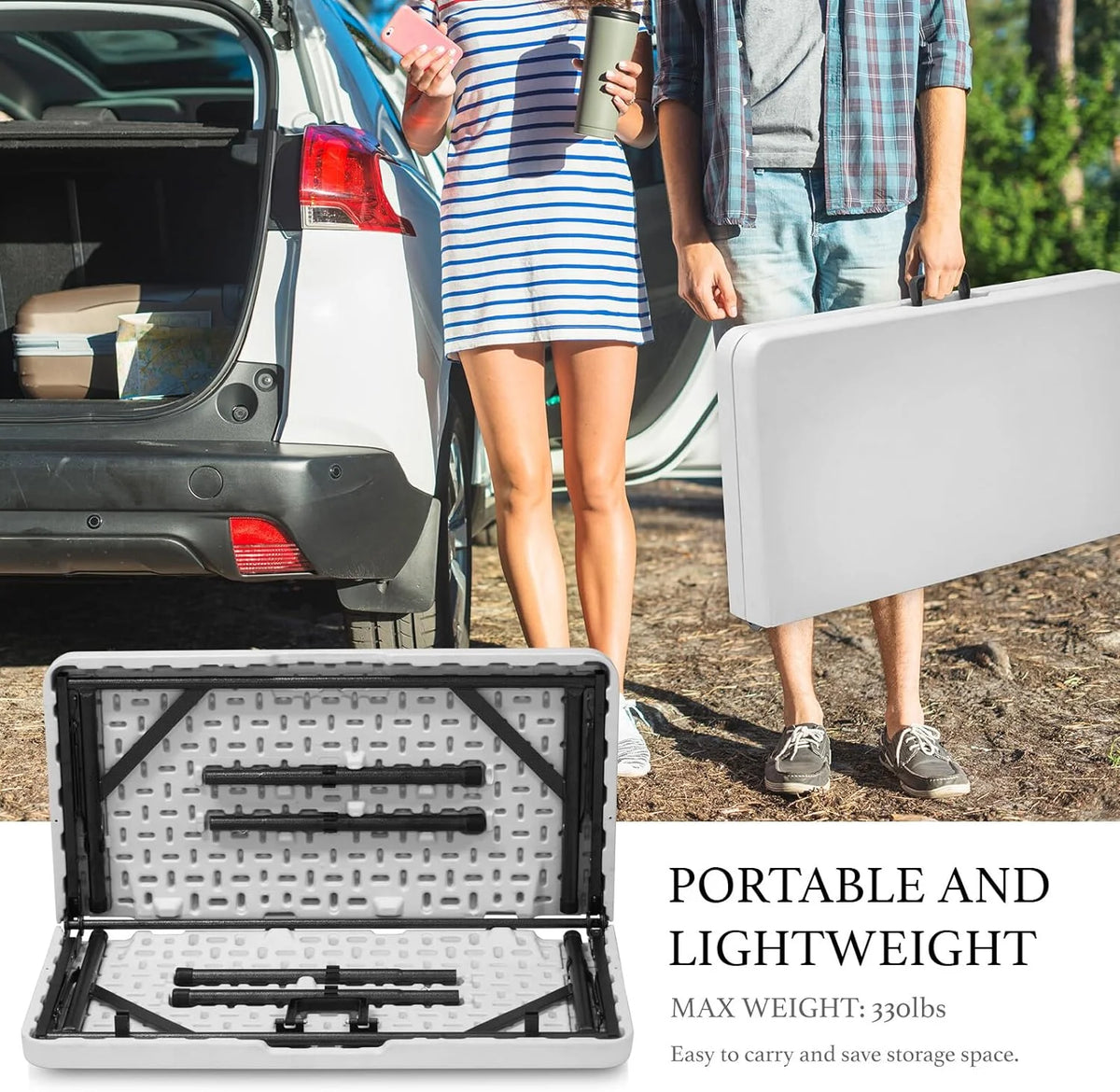 AJP Distributors 6 Foot Portable Plastic Folding Table 6FT 72" Half Foldable Heavy Duty Top w/Carry Handle - Indoor Outdoor Camping Picnic Party Wedding Dining Office Event Meeting Black Wood Style