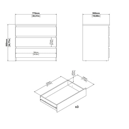 Tvilum Scottsdale 3 Drawer Chest Dresser for Adults, White High Gloss
