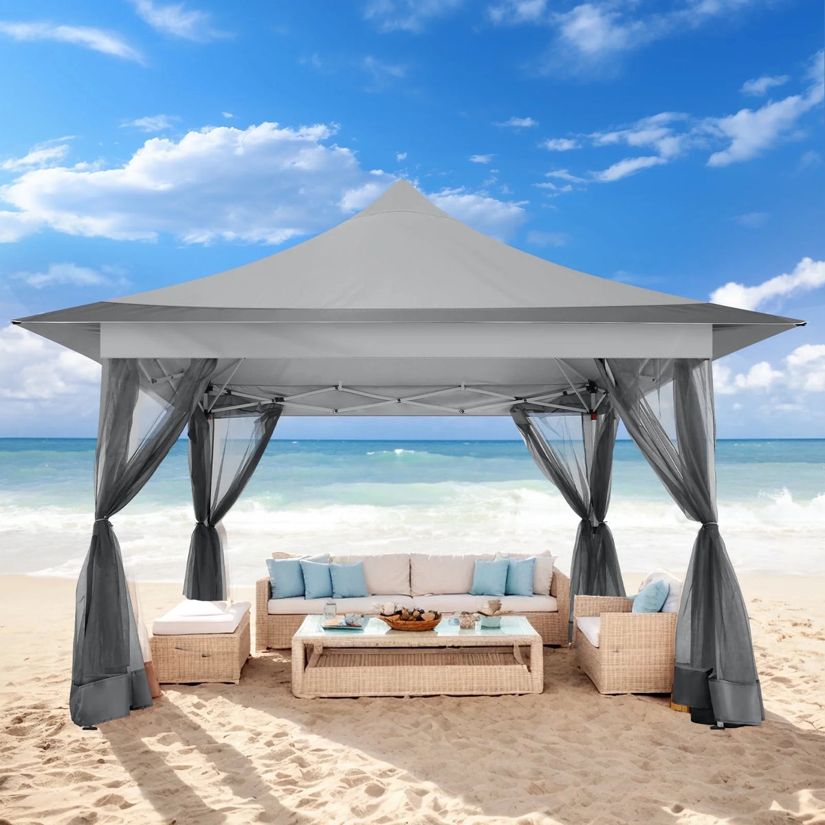 HOTEEL 12x12 EZ Pop Up Gazebo Tent with Sidewalls,Patio Gazebo Instant Shelter for Outdoor Party Camping Backyard Beach with Carry Bag,Stakes,Ropes,Gray