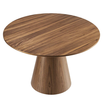 47 Inch Dining Table, Walnut, Wood, Round, Kitchen Cafe Bistro Hospitality Restaurant, Modern Contemporary HB34409