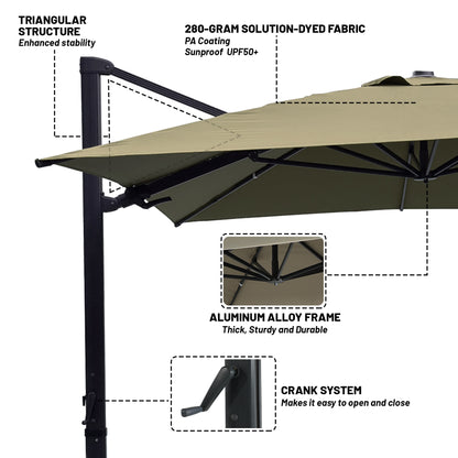 Boyel Living 10 x 13 FT Rectangle Patio Offset Umbrella Outdoor Large Cantilever Umbrella Heavy Duty Sun Umbrella, Gray(Without Base)