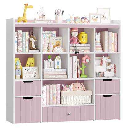 Homfa Kids Toy Storage Organizer with Cubby, Kids Toy Storage Chest with Removable Drawers, Kids Bookcase for Playroom Bedroom Living Room, Gray
