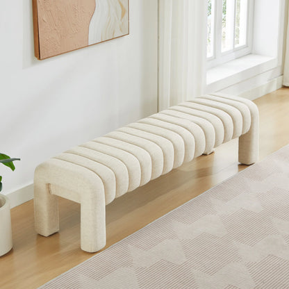 Zesthouse 63�� End of Bed Bench, Linen Tufted Upholstered Ottoman Bench with Padded Seat and Solid Wood Leg, Modern Entryway Bench for Bedroom, Living Room, Beige