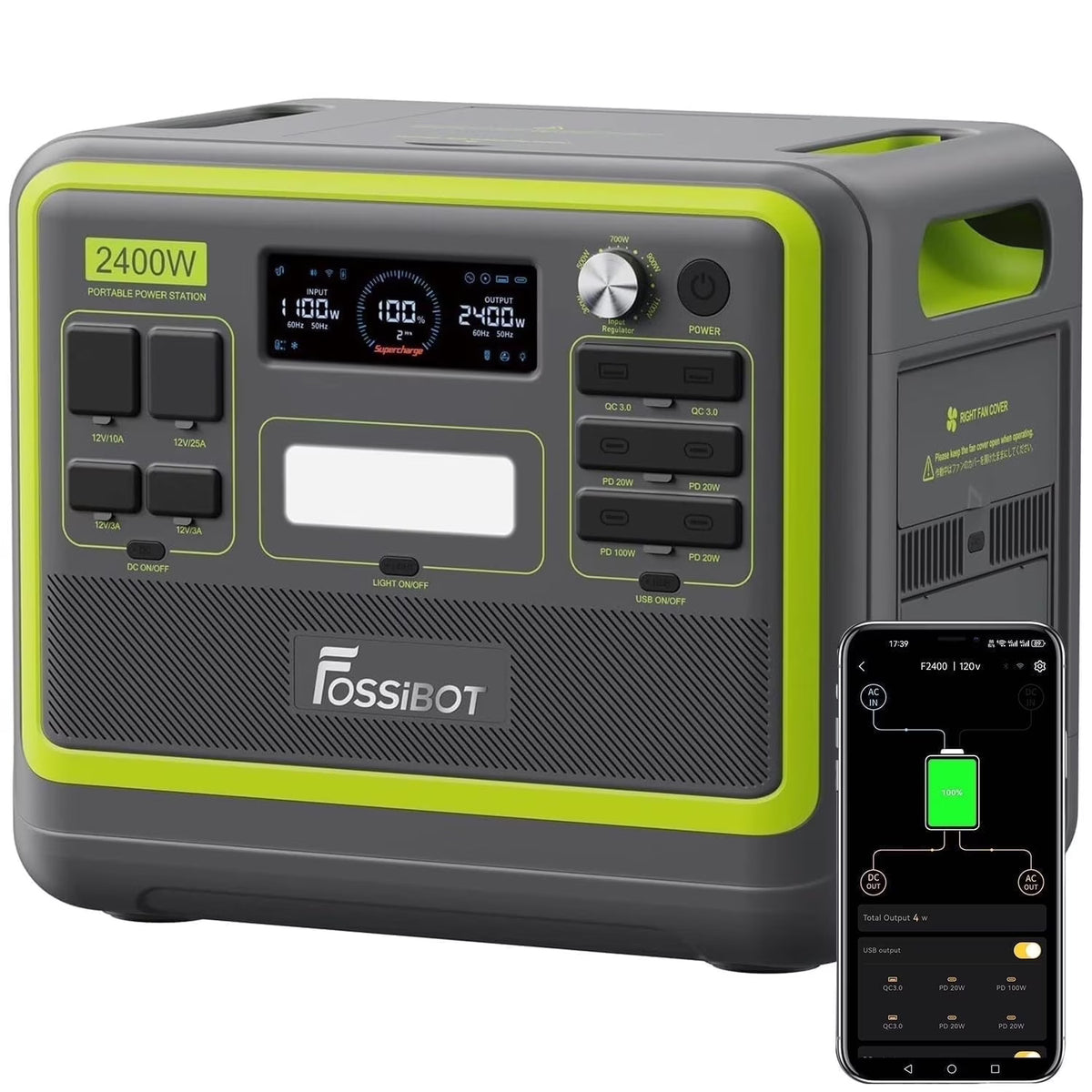 FOSSiBOT Portable Power Station FOSSiBOT 2400 2048Wh LiFePO4 Battery Solar Generator,2400W AC Output for Outdoor Camping,Home Backup,Emergency,RV