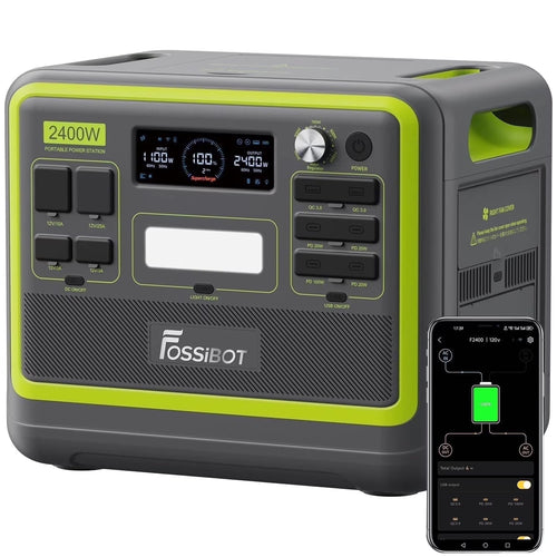 FOSSiBOT Portable Power Station FOSSiBOT 2400 2048Wh LiFePO4 Battery Solar Generator,2400W AC Output for Outdoor Camping,Home Backup,Emergency,RV
