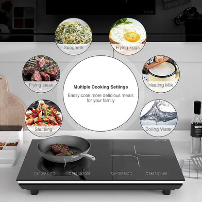 VBGK Double Induction Cooktop 24 Inch Electric Countertop 2 Burner 110V Electric Hot Plate,3H & Auto Shutdown Induction Burner,Child Lock Electric Cooktop 4000W