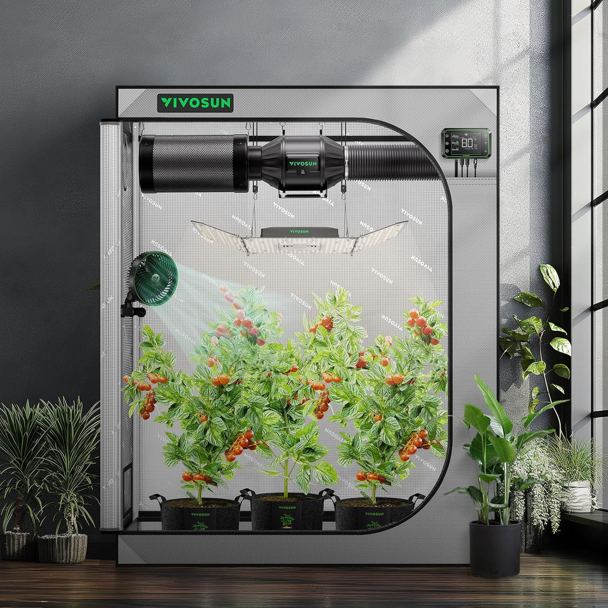 VIVOSUN G336 36"x36"x72" Grow Tent, 3x3 FT Advanced Gray Mylar Tent with 19mm Poles, Observation Window and Floor Tray for Hydroponic Plants for VS2000/VS3000