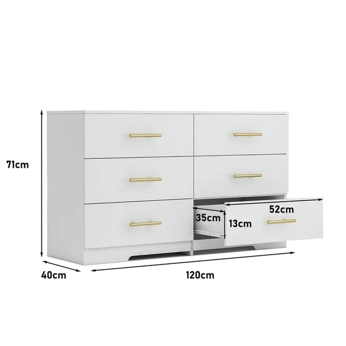 Kadyn White Chest of Drawer, 6 Double Drawer Dresser for Bedroom, Modern Storage Cabinet for Living Room, Dresser