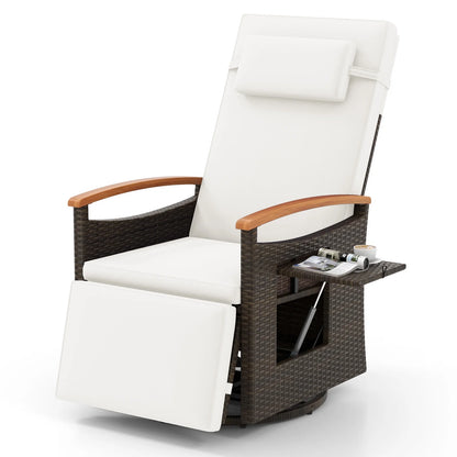 Costway Outdoor 360�� Swivel Rattan Recliner Chair Patio Wicker Chaise Lounge Chair Beige