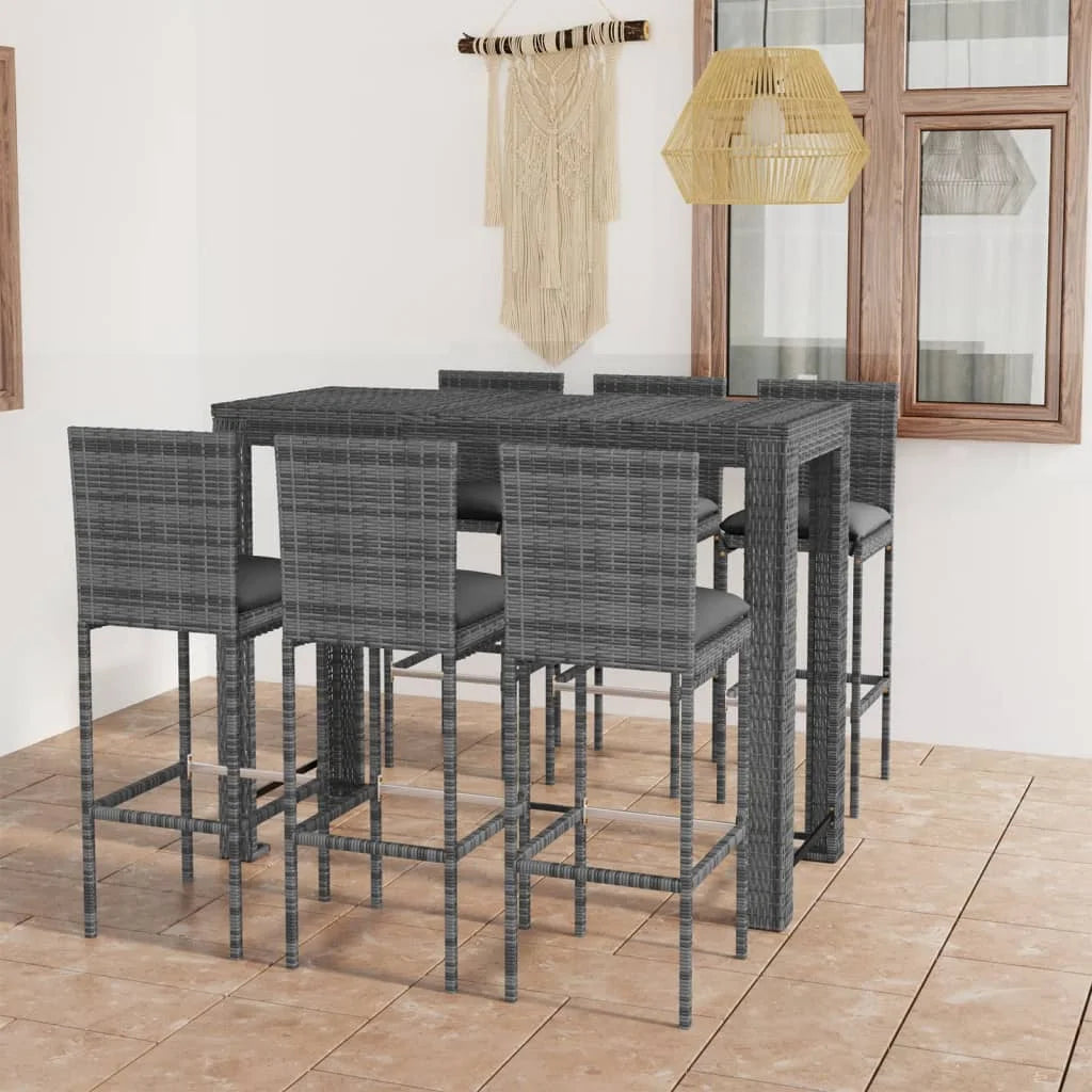 vidaXL Patio Bar Set Outdoor Bistro Set Bar Stool Bistro Table Poly Rattan