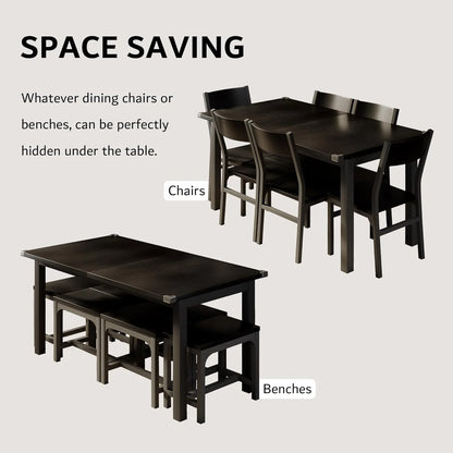 iPormis 63" Extendable Dining Table for 4-8, Square Wooden Dining Room Table with Metal Base, Modern Extendable Table for  Small Kitchens, Dining Office Areas, Black