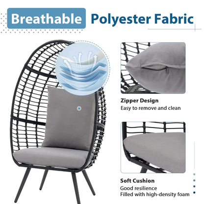 Indoor Outdoor Swing Egg Chair with Stand, Patio Foldable Grey Wicker Rattan Hanging Chair with Cushion, Light Gray