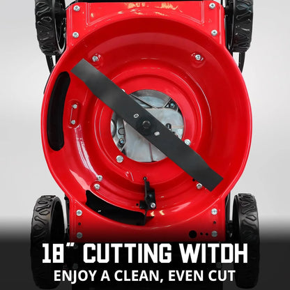 PowerSmart 3-in-1 18-inch Gas Push Lawn Mower with 144cc Engine, 6-Position Height Adjustment
