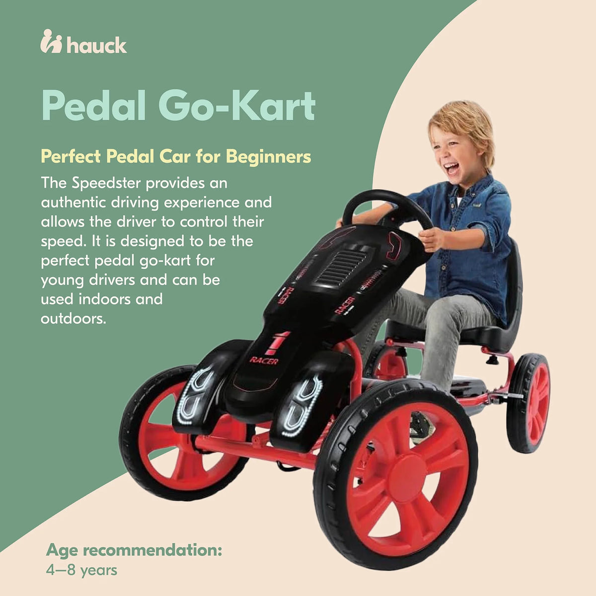 Hauck Speedster Pedal Go Kart w/ Adjustable Bucket Seat for Kids Ages 4 to 8, Fire Rescue