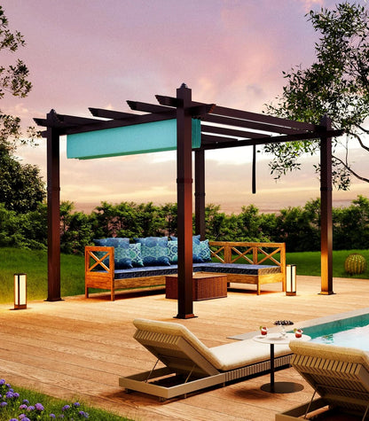 Outdoor Aluminum Pergola with Retractable Canopy, Reinforced 4-Sided Base, Waterproof & UV-Resistant Adjustable Roof, Modern Design for Patio, Deck, Backyard, and Garden