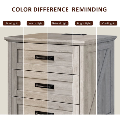 Farmhouse Nightstand Set of 2, 22 inch Side Table with Charging Station for Bedroom, 2PCS, White