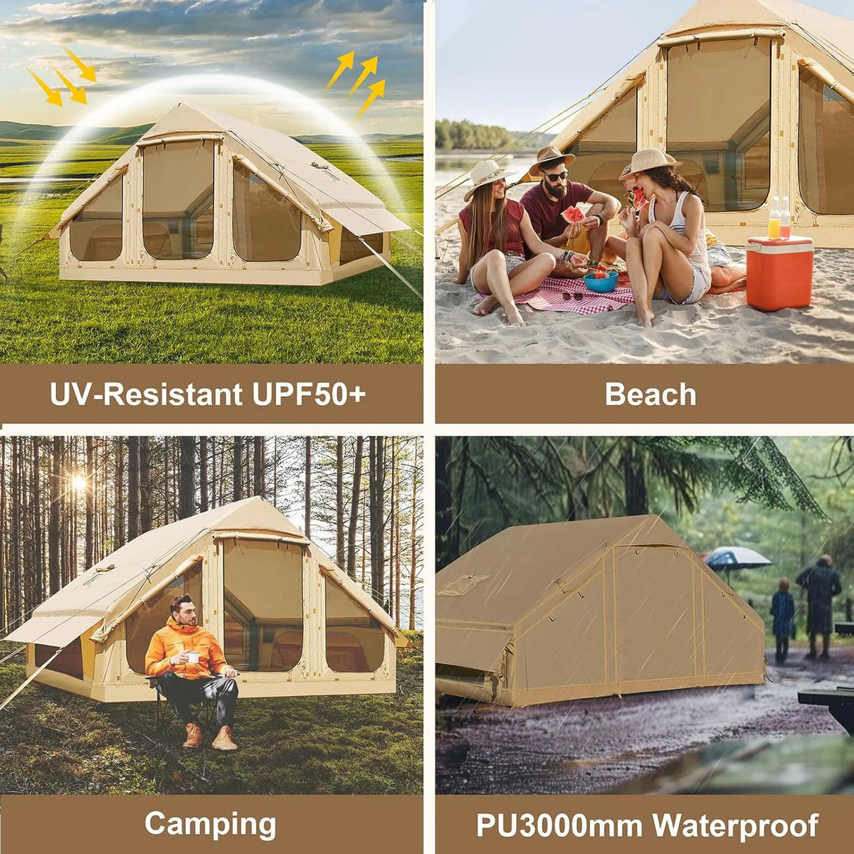 NAIZEA Inflatable Tents for Camping, Blow Up Tent with Hand Pump, Easy Setup Inflatable Hot Tent with Stove Jack, Waterproof Oxford Air Glamping Tents for Camping Adult 4-6 Person