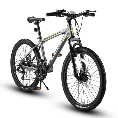 Clearance! Saver100 24 Inch Mountain Bike Boys Girls, Steel Frame, Shimano 21 Speed Mountain Bicycle with Daul Disc Brakes and Front Suspension MTB