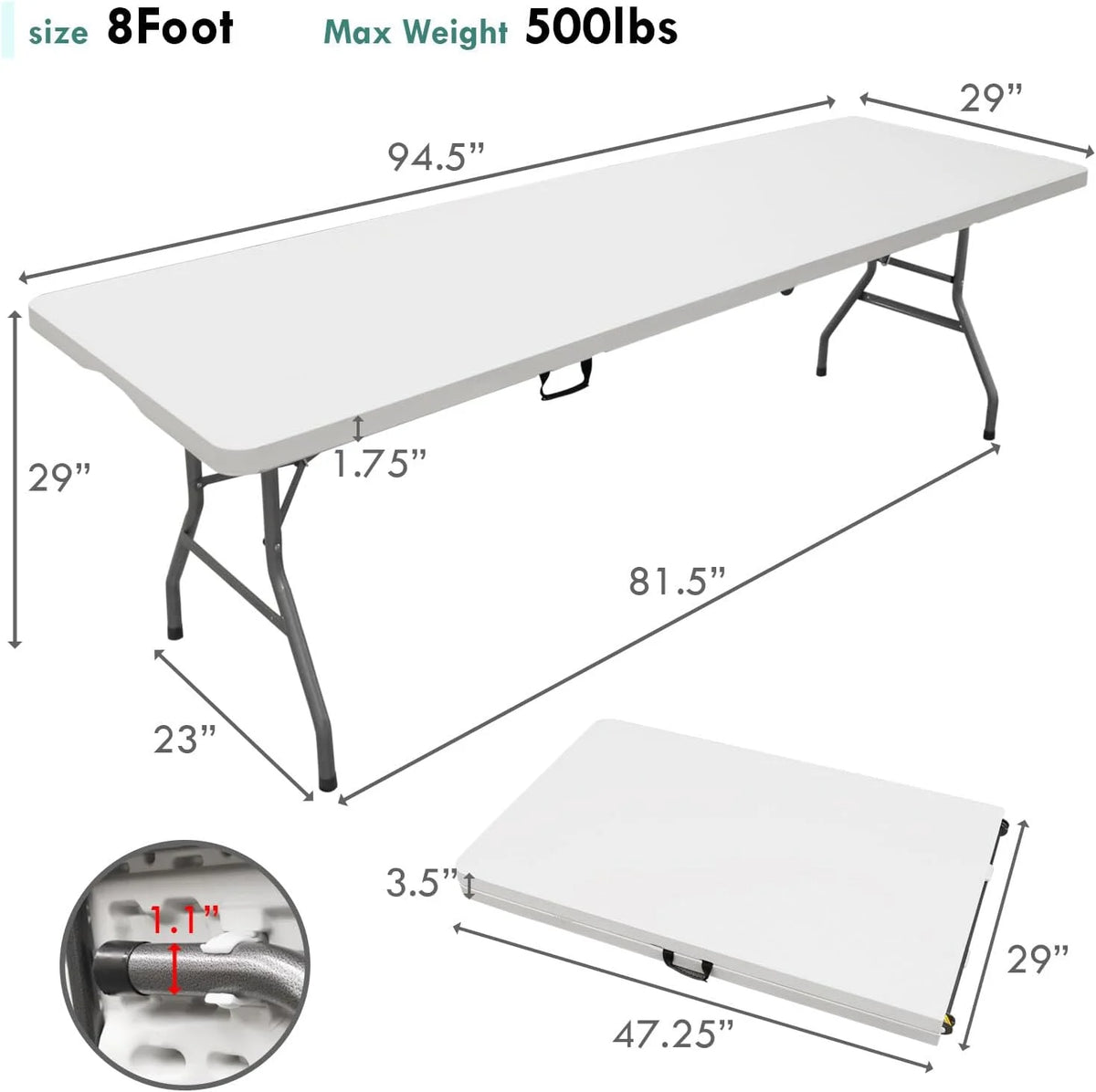 AJP Distributors 6 Foot Portable Plastic Folding Table 6FT 72" Half Foldable Heavy Duty Top w/Carry Handle - Indoor Outdoor Camping Picnic Party Wedding Dining Office Event Meeting Black Wood Style