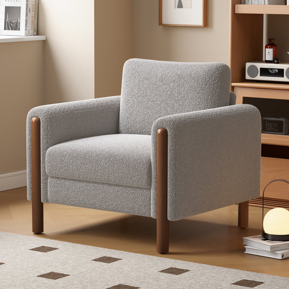 Oversized Accent Chair, Upholstered Living Room Chairs Single Sofa Chair with Walnut Legs, Curved handrail, Green