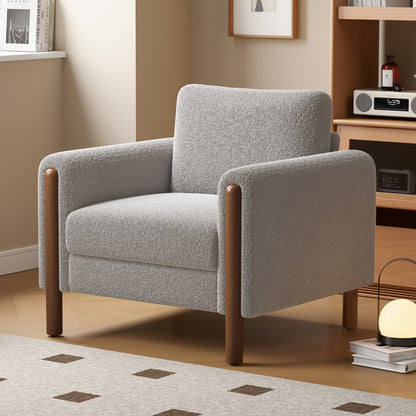 Oversized Accent Chair, Upholstered Living Room Chairs Single Sofa Chair with Walnut Legs, Curved handrail, Green